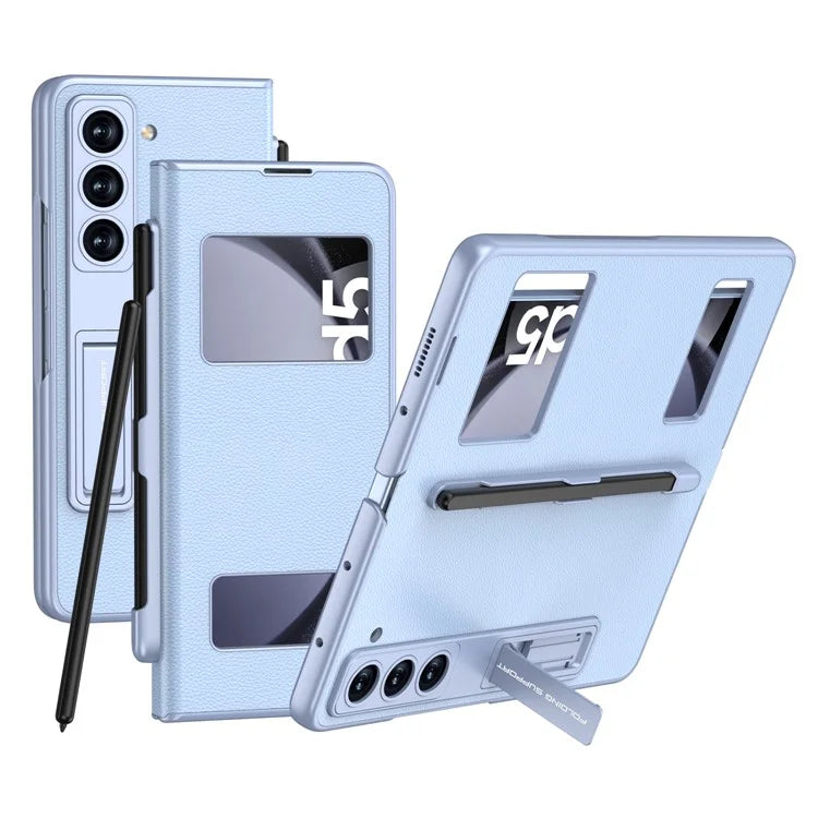 GKK For Samsung Galaxy Z Fold5 5G PC Case Kickstand Leather Flip Phone Cover with Pen Slot