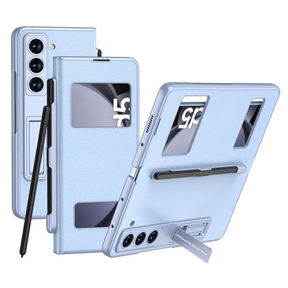 GKK For Samsung Galaxy Z Fold5 5G PC Case Kickstand Leather Flip Phone Cover with Pen Slot