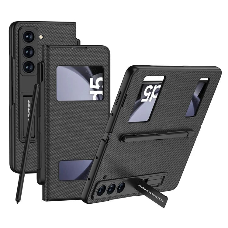GKK For Samsung Galaxy Z Fold5 5G PC Case Kickstand Leather Flip Phone Cover with Pen Slot