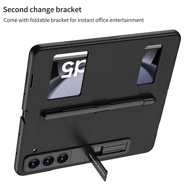 GKK For Samsung Galaxy Z Fold5 5G PC Case Kickstand Leather Flip Phone Cover with Pen Slot