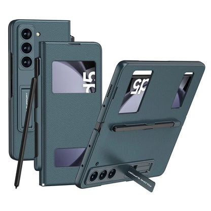 GKK For Samsung Galaxy Z Fold5 5G PC Case Kickstand Leather Flip Phone Cover with Pen Slot