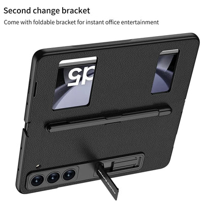 GKK For Samsung Galaxy Z Fold5 5G PC Case Kickstand Leather Flip Phone Cover with Pen Slot