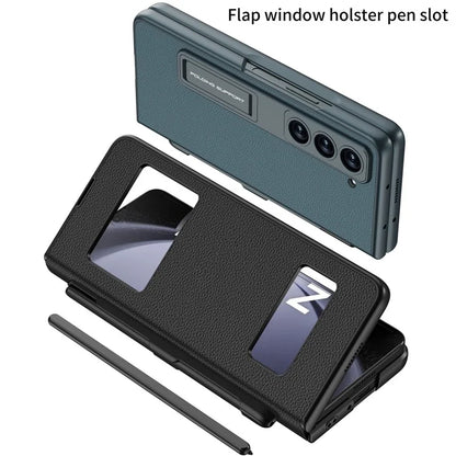 GKK For Samsung Galaxy Z Fold5 5G PC Case Kickstand Leather Flip Phone Cover with Pen Slot