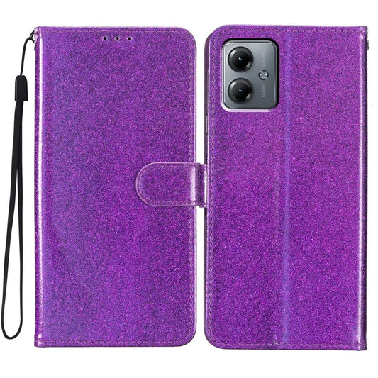 For Motorola Moto G54 5G Leather Case Stand Wallet Glittery Phone Cover