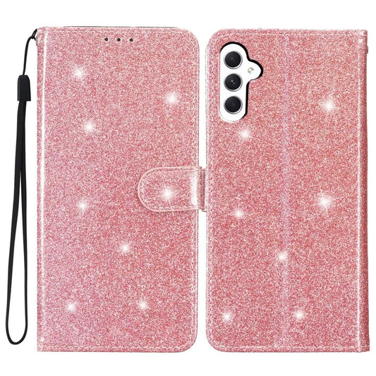 For Samsung Galaxy A15 5G Case PU Leather Wallet Glittery Phone Cover Gold