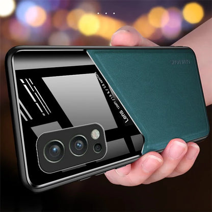 For OnePlus Nord 2 5G Case Leather+TPU+PC Smartphone Cover with Car Mount Metal Sheet