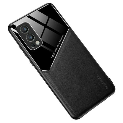 For OnePlus Nord 2 5G Case Leather+TPU+PC Smartphone Cover with Car Mount Metal Sheet