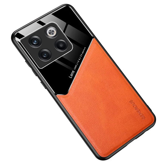 For OnePlus 10T 5G / Ace Pro 5G Case Built-in Car Mount Metal Sheet Leather+TPU+PC Phone Cover