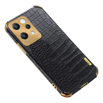 For Xiaomi Redmi 12 4G Case Electroplated Crocodile Texture Leather+TPU Cellphone Cover