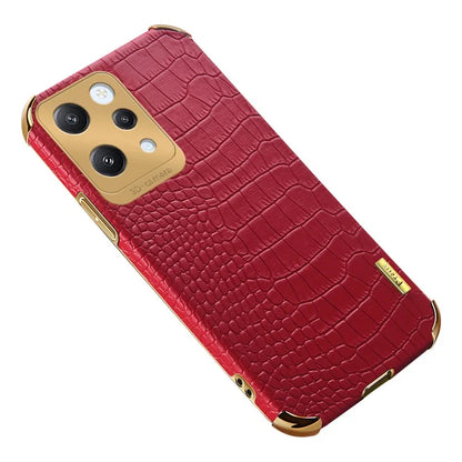 For Xiaomi Redmi 12 4G Case Electroplated Crocodile Texture Leather+TPU Cellphone Cover