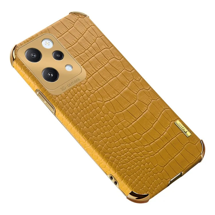 For Xiaomi Redmi 12 4G Case Electroplated Crocodile Texture Leather+TPU Cellphone Cover