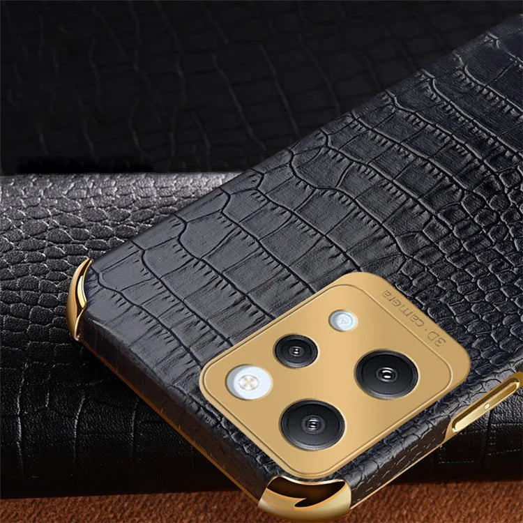 For Xiaomi Redmi 12 4G Case Electroplated Crocodile Texture Leather+TPU Cellphone Cover