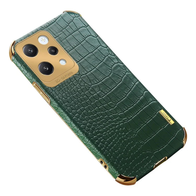 For Xiaomi Redmi 12 4G Case Electroplated Crocodile Texture Leather+TPU Cellphone Cover