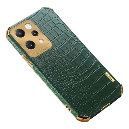 For Xiaomi Redmi 12 4G Case Electroplated Crocodile Texture Leather+TPU Cellphone Cover