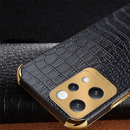For Xiaomi Redmi 12 4G Case Electroplated Crocodile Texture Leather+TPU Cellphone Cover