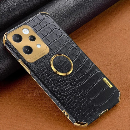 For Xiaomi Redmi 12 4G Case Crocodile Texture Ring Kickstand Leather+TPU Phone Cover