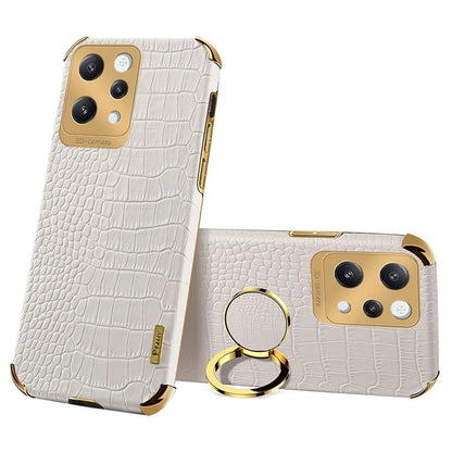 For Xiaomi Redmi 12 4G Case Crocodile Texture Ring Kickstand Leather+TPU Phone Cover