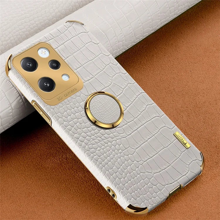 For Xiaomi Redmi 12 4G Case Crocodile Texture Ring Kickstand Leather+TPU Phone Cover
