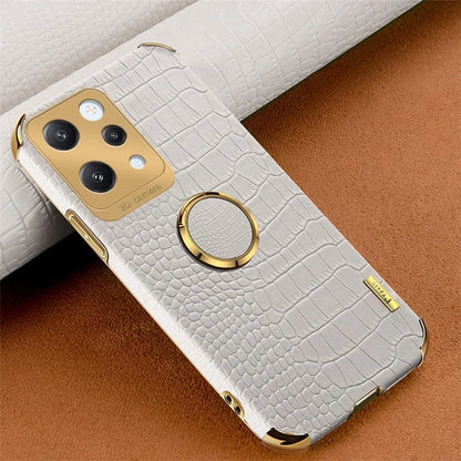 For Xiaomi Redmi 12 4G Case Crocodile Texture Ring Kickstand Leather+TPU Phone Cover