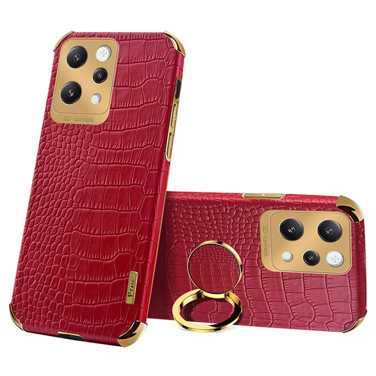 For Xiaomi Redmi 12 4G Case Crocodile Texture Ring Kickstand Leather+TPU Phone Cover