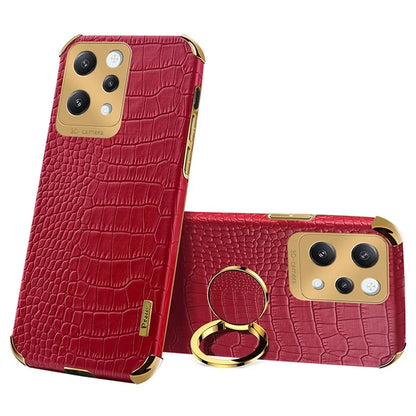 For Xiaomi Redmi 12 4G Case Crocodile Texture Ring Kickstand Leather+TPU Phone Cover