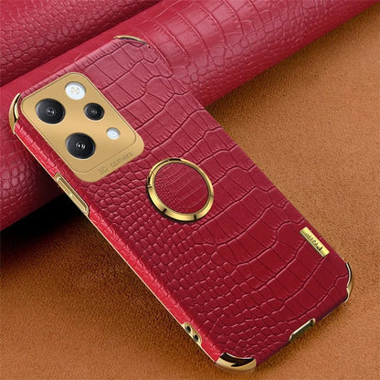 For Xiaomi Redmi 12 4G Case Crocodile Texture Ring Kickstand Leather+TPU Phone Cover