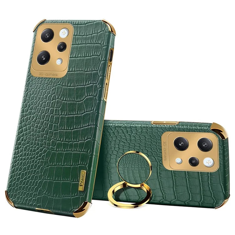 For Xiaomi Redmi 12 4G Case Crocodile Texture Ring Kickstand Leather+TPU Phone Cover