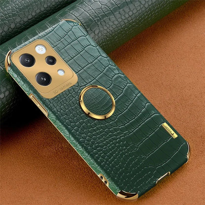 For Xiaomi Redmi 12 4G Case Crocodile Texture Ring Kickstand Leather+TPU Phone Cover