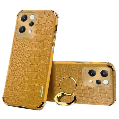 For Xiaomi Redmi 12 4G Case Crocodile Texture Ring Kickstand Leather+TPU Phone Cover