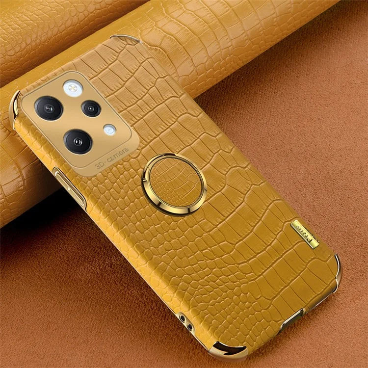 For Xiaomi Redmi 12 4G Case Crocodile Texture Ring Kickstand Leather+TPU Phone Cover