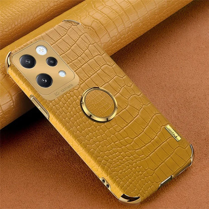 For Xiaomi Redmi 12 4G Case Crocodile Texture Ring Kickstand Leather+TPU Phone Cover