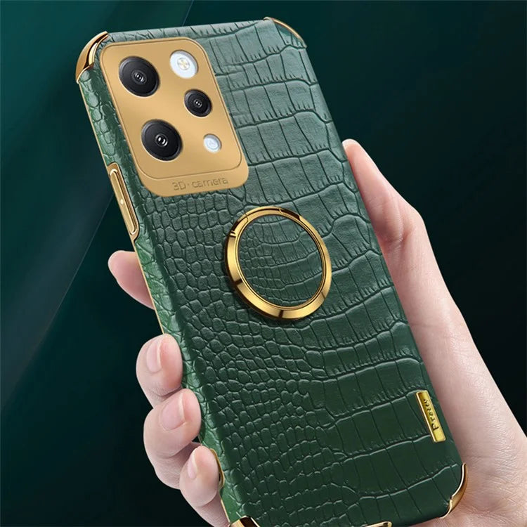 For Xiaomi Redmi 12 4G Case Crocodile Texture Ring Kickstand Leather+TPU Phone Cover