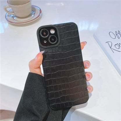 For iPhone 14 Plus Case Crocodile Texture PU Leather + TPU Shockproof Phone Cover
