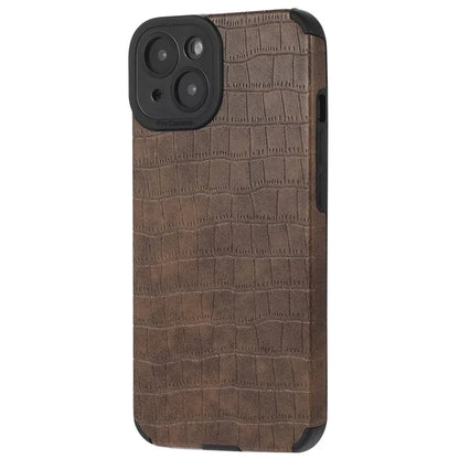 For iPhone 14 Case Crocodile Texture Anti-scratch PU Leather Coated TPU Cell Phone Cover
