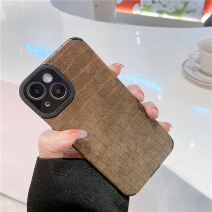 For iPhone 14 Case Crocodile Texture Anti-scratch PU Leather Coated TPU Cell Phone Cover