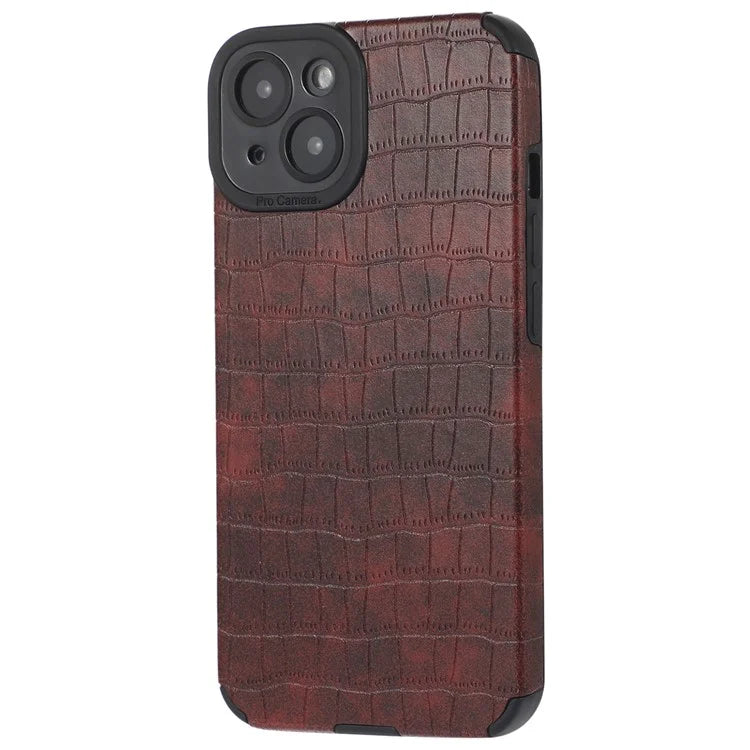 For iPhone 15 Plus Case PU Leather + TPU Crocodile Texture Phone Back Cover