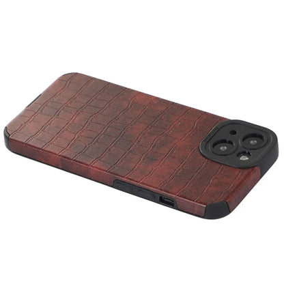 For iPhone 15 Plus Case PU Leather + TPU Crocodile Texture Phone Back Cover