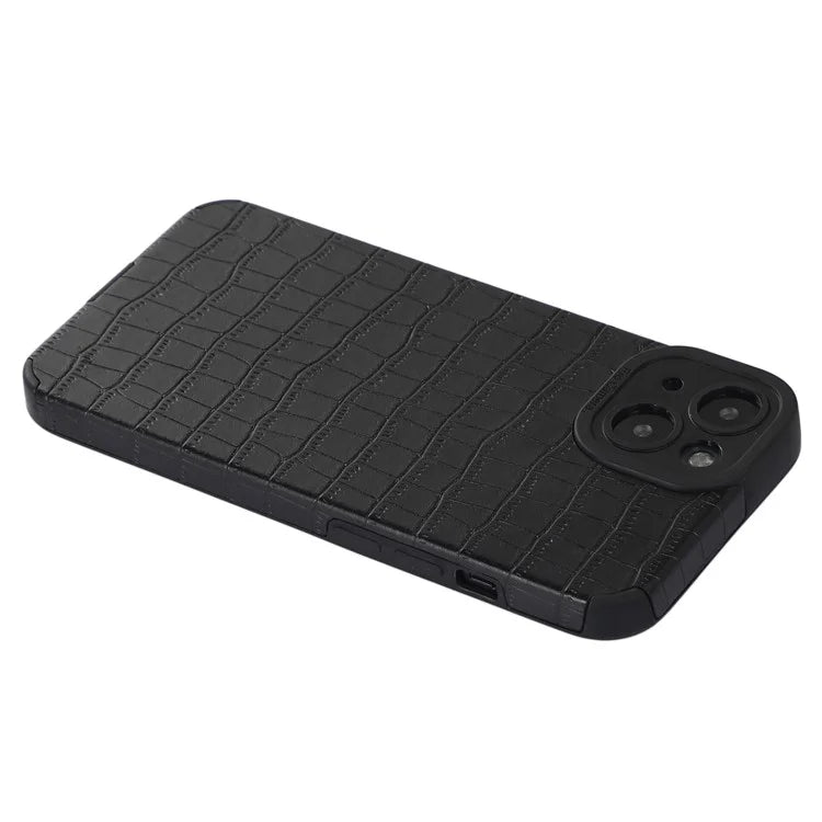 For iPhone 15 Plus Case PU Leather + TPU Crocodile Texture Phone Back Cover