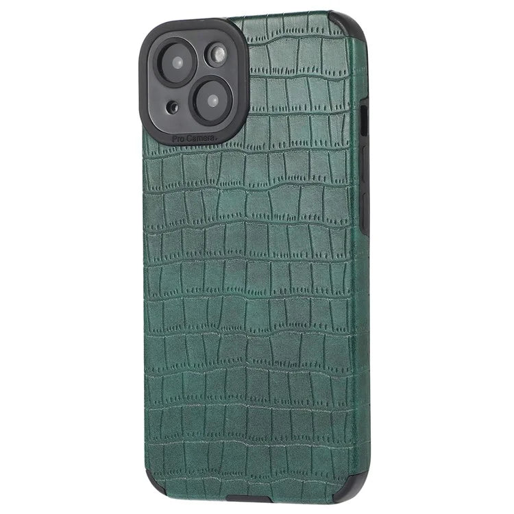 For iPhone 15 Plus Case PU Leather + TPU Crocodile Texture Phone Back Cover