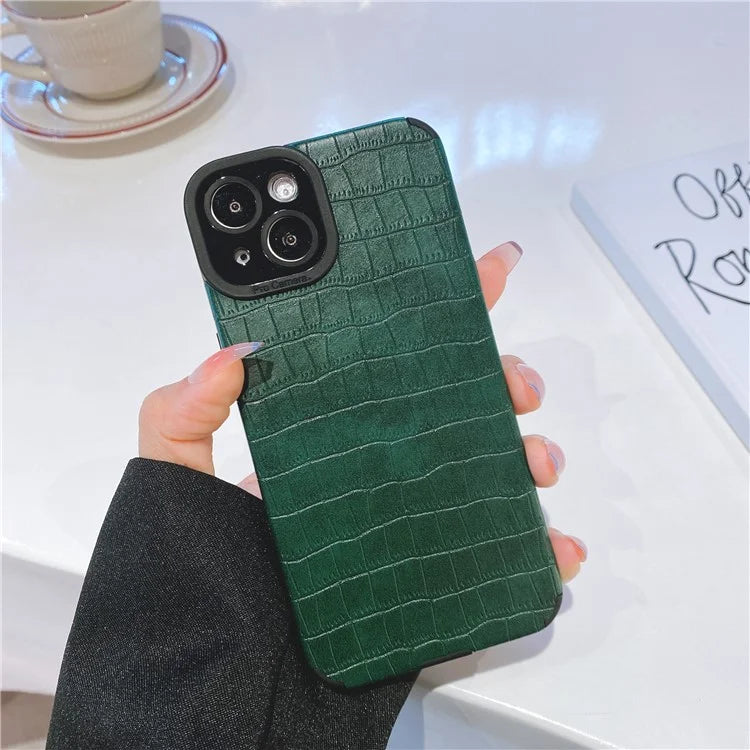 For iPhone 15 Plus Case PU Leather + TPU Crocodile Texture Phone Back Cover