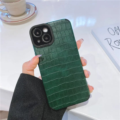 For iPhone 15 Plus Case PU Leather + TPU Crocodile Texture Phone Back Cover