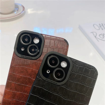 For iPhone 15 Plus Case PU Leather + TPU Crocodile Texture Phone Back Cover