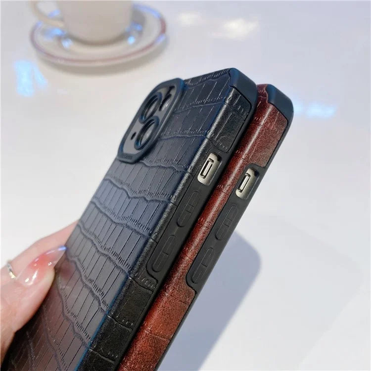 For iPhone 15 Plus Case PU Leather + TPU Crocodile Texture Phone Back Cover