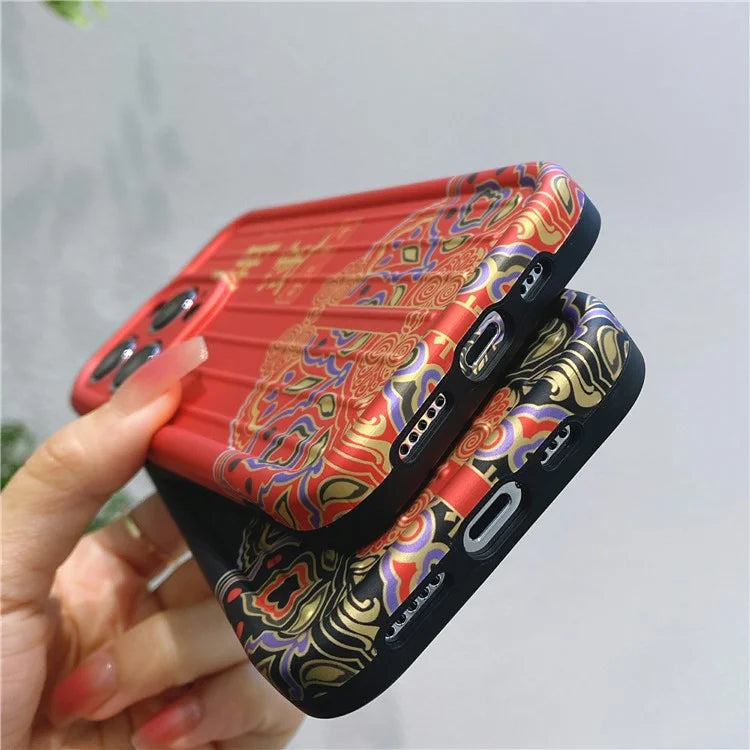 For iPhone 14 Pro Max Case Chinese Style Fortune / Luck 3D Striped IMD TPU Phone Cover