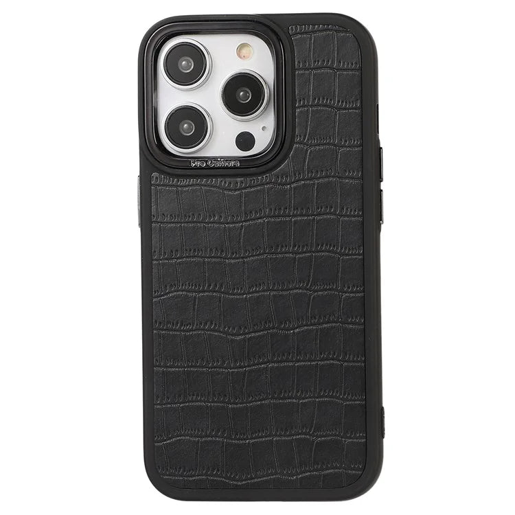 For iPhone 14 Pro Max Case Electroplated Camera Frame Leather+TPU+PC Phone Cover
