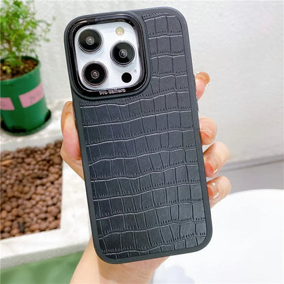 For iPhone 14 Pro Max Case Electroplated Camera Frame Leather+TPU+PC Phone Cover