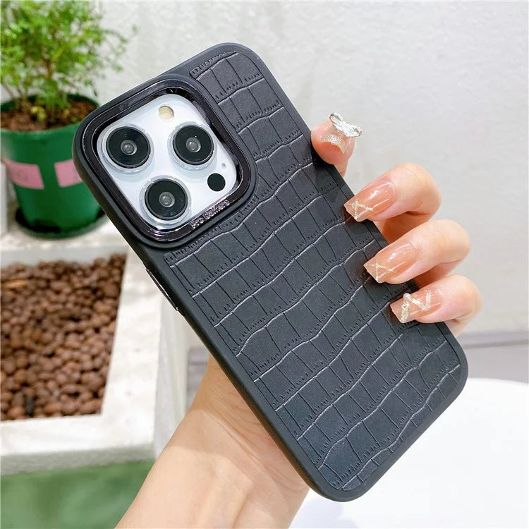 For iPhone 14 Pro Max Case Electroplated Camera Frame Leather+TPU+PC Phone Cover