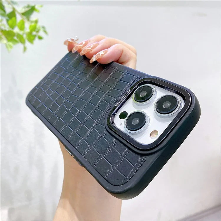 For iPhone 14 Pro Max Case Electroplated Camera Frame Leather+TPU+PC Phone Cover