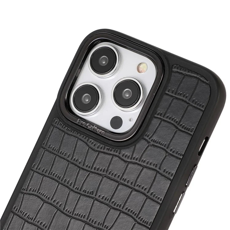 For iPhone 14 Pro Max Case Electroplated Camera Frame Leather+TPU+PC Phone Cover