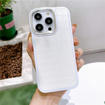 For iPhone 14 Pro Max Case Electroplated Camera Frame Leather+TPU+PC Phone Cover